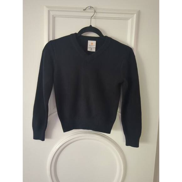 DENNIS UNIFORM Sweater Youth Small V-neck  Pull Over Black Pill Resistant Preppy - Picture 1 of 5